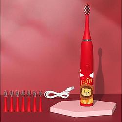 Foto van Coolhome sonic leeuwtje - elektrische tandenborstel geschikt voor peuters en kinderen - kindertandenborstel - rood