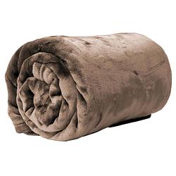 Foto van Droomtextiel enzo bank plaid taupe 130 x 180 cm - fleece deken - super zacht - warm en donzig