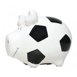 Foto van Spaarpot varken/spaarvarken wit voetbal thema 12 cm - spaarpotten