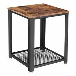 Foto van Sidetable hout - bijzettafel industrieel met hout en metalen frame - salontafel 45x45x55