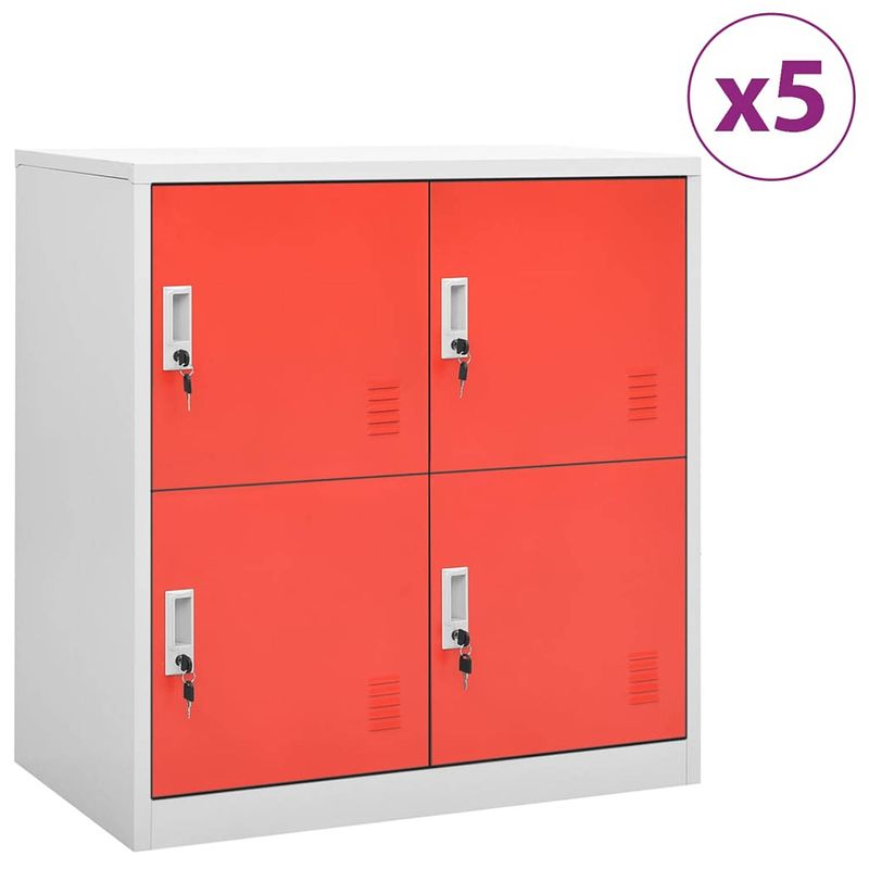 Foto van Vidaxl lockerkasten 5 st 90x45x92,5 cm staal lichtgrijs en rood