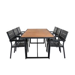 Foto van Khung tuinmeubelset tafel 100x200cm en 6 stoel levels zwart, naturel.