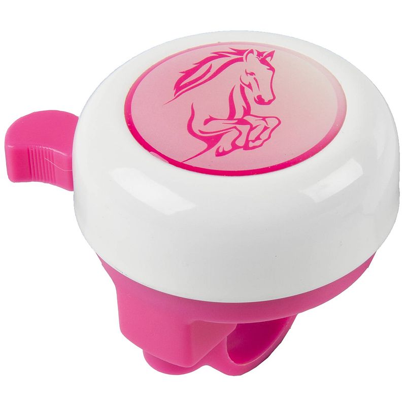 Foto van M-wave fietsbel paard 53 mm staal wit/roze