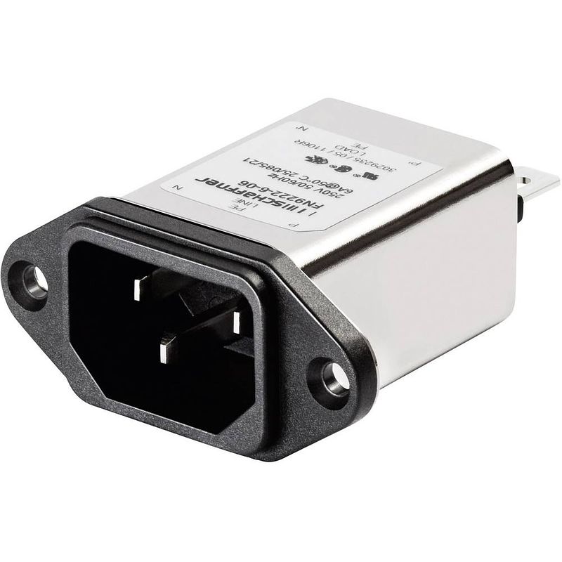 Foto van Schaffner fn 9222-10-06 fn 9222-10-06 netfilter met iec-connector 250 v/ac 10 a 0.225 mh (b x h) 48 mm x 22.5 mm 1 stuk(s)