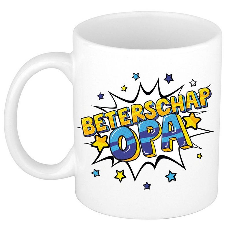 Foto van Beterschap opa cadeau mok / beker wit met sterren 300 ml - feest mokken