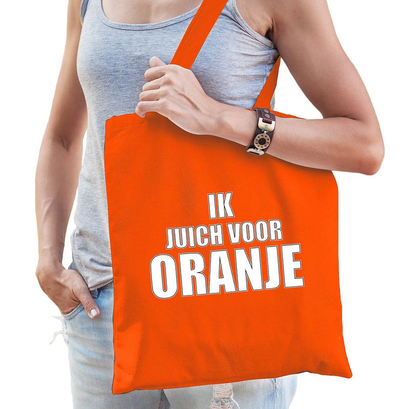 Foto van Ik juich voor oranje supporter cadeau tas oranje voor dames en heren - feest boodschappentassen