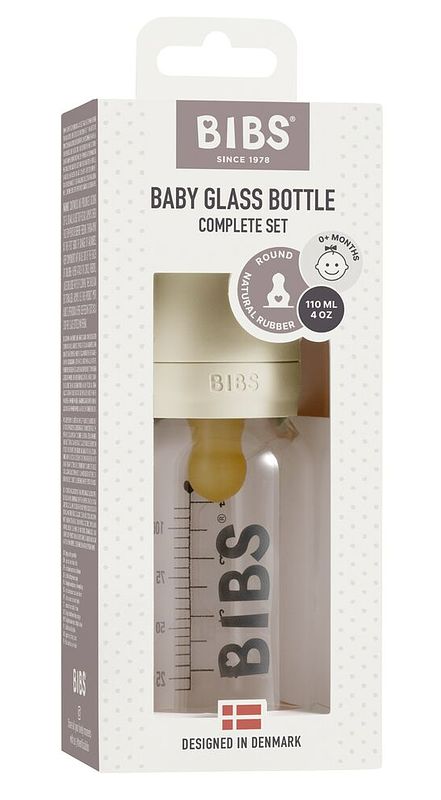 Foto van Bibs glazen babyfles complete set ivory 110 ml