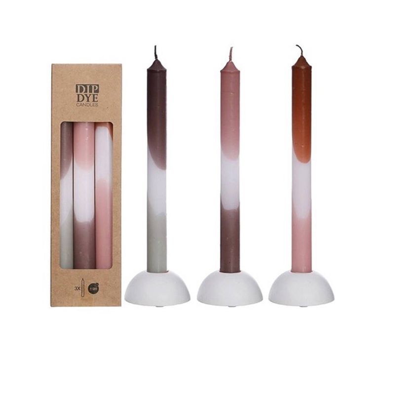 Foto van Dip dye candles set 3 st. pink/olive