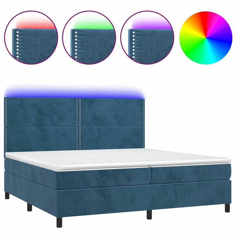 Foto van Vidaxl boxspring met matras en led fluweel donkerblauw 200x200 cm