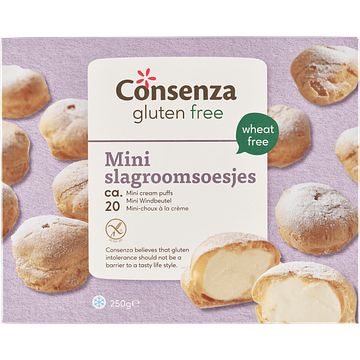 Foto van Consenza gluten free mini slagroomsoesjes met slagroomvulling 250g bij jumbo