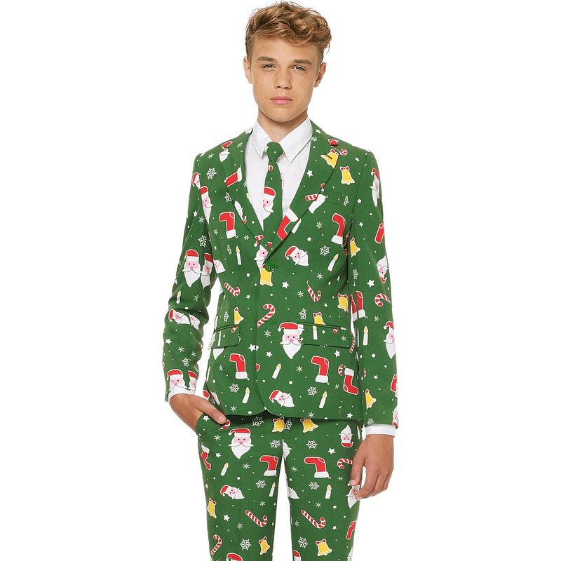 Foto van Opposuits verkleedpak santaboss jongens polyester groen