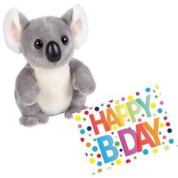 Foto van Pluche knuffel koala beer 18 cm met a5-size happy birthday wenskaart - knuffeldier