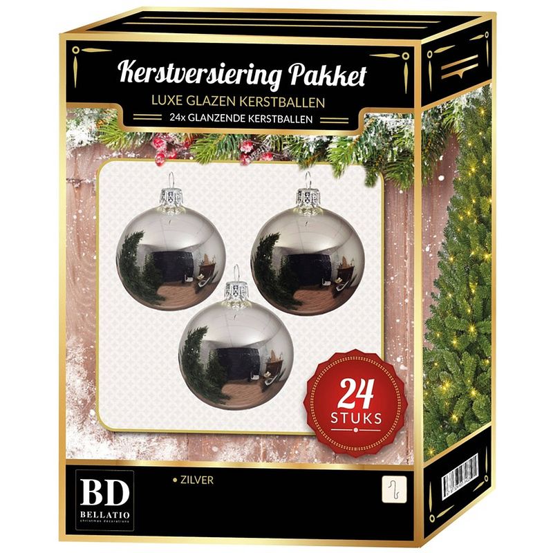 Foto van Zilveren kerstversiering kerstballen 24-delig 6 en 8 cm - kerstbal