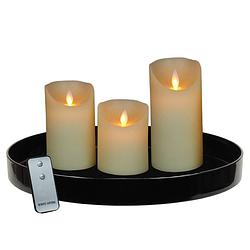 Foto van Zwart kunststof dienblad inclusief led kaarsen ivoor wit - led kaarsen