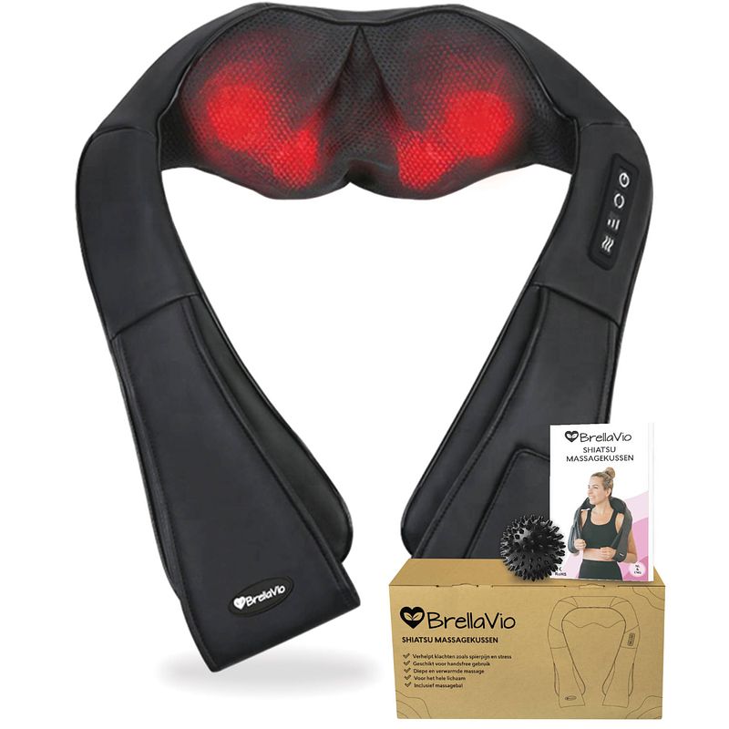 Foto van Brellavio xl draadloos massagekussen + massagebal - warmte functie - nek massage apparaat voor nek/schouder/rug/voeten