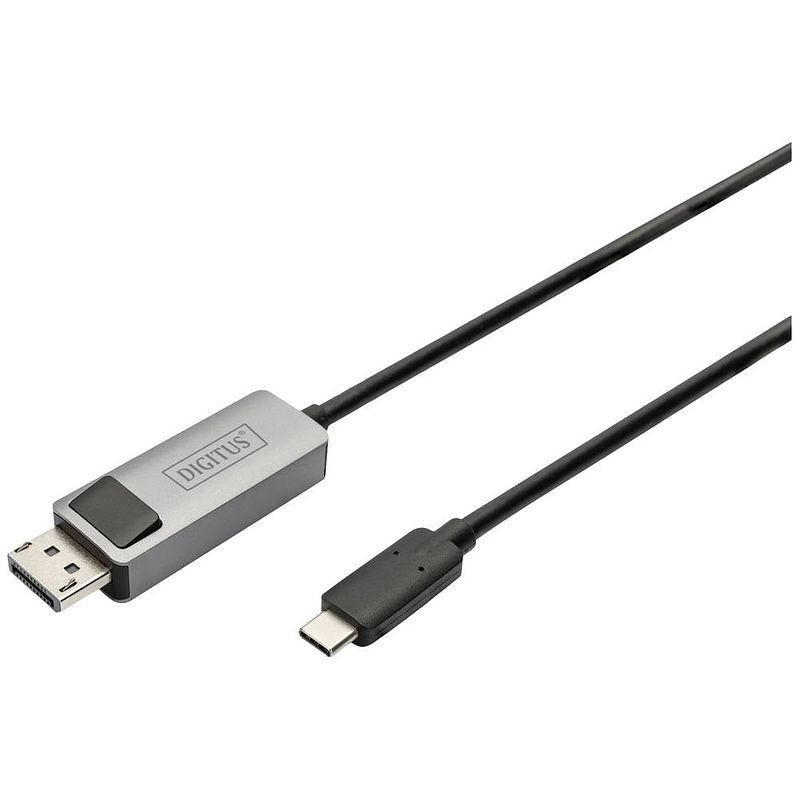 Foto van Digitus db-300334-020-s displayport / usb-c adapter [1x usb-c - 1x displayport stekker] zwart afgeschermd, rond 2 m