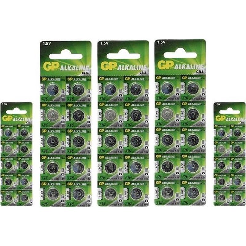 Foto van 50 stuks (5 blisters a 10st) - gp lr44/76a/v13ga/a76 1.5v alkaline knoopcel batterij