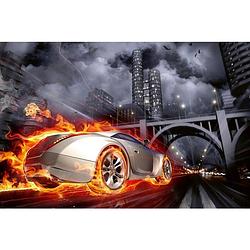 Foto van Dimex car in flames vlies fotobehang 375x250cm 5-banen