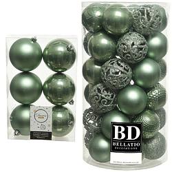 Foto van Kerstversiering kunststof kerstballen salie groen 6-8 cm pakket van 49x stuks - kerstbal