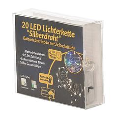 Foto van Draadverlichting zilver met gekleurde led lampjes 2 meter op batterijen met timer - lichtsnoeren