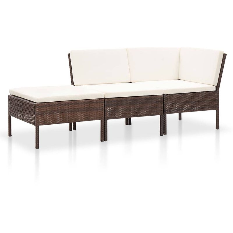 Foto van Vidaxl 3-delige loungeset met kussens poly rattan bruin