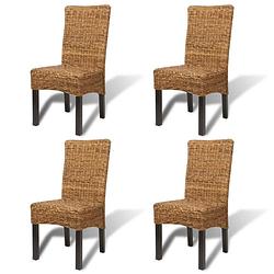 Foto van The living store - abaca geweven stoelen - set van 4 - 47 x 50 x 97 cm - handgemaakt - bruin