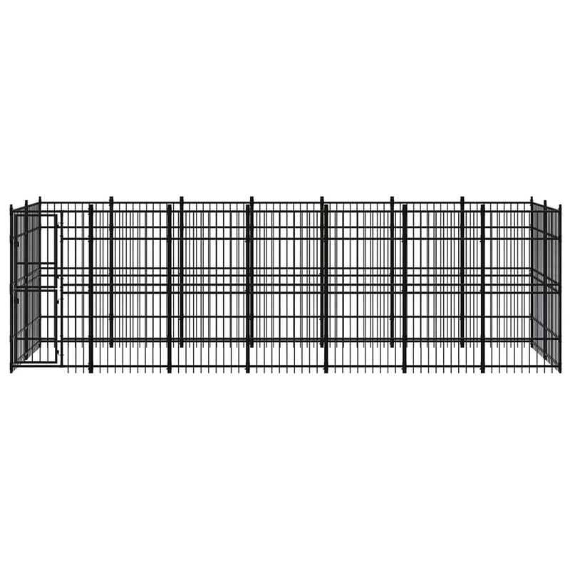 Foto van The living store hondenkennel - stalen stangen - gepoedercoat staal - 672 x 192 x 200 cm - met deur - zwart