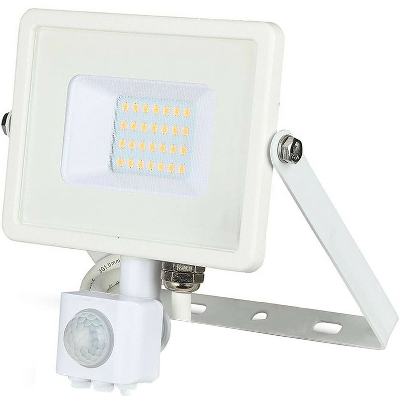 Foto van Led bouwlamp 20 watt met sensor - led schijnwerper - viron dana - natuurlijk wit 4000k - mat wit - aluminium - samsung