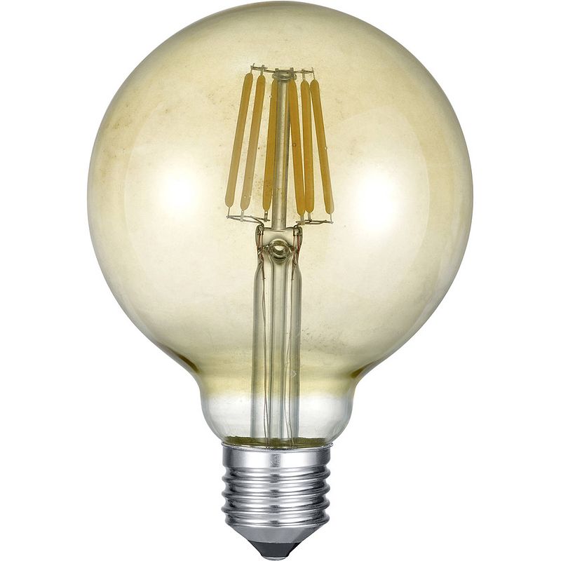 Foto van Led lamp - filament - trion globin - e27 fitting - 6w - warm wit 2700k - amber - aluminium