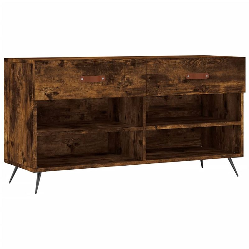 Foto van The living store schoenenbank - trendy en praktisch - opbergruimte - 102 x 35 x 55 cm - gerookt eiken