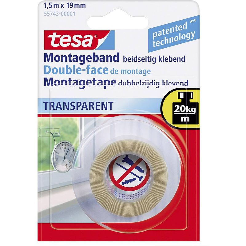 Foto van Tesa powerbond® transparent innenbereich 19 55743-00001-02 montagetape tesa powerbond transparant (l x b) 1.5 m x 19 mm 1 stuk(s)