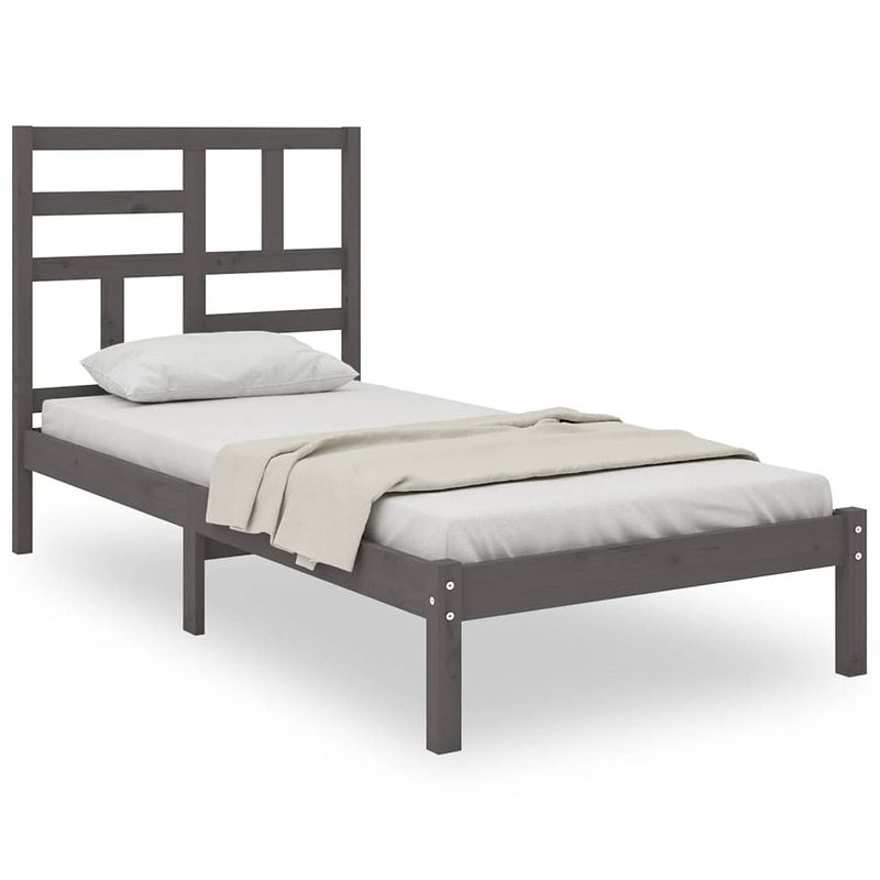 Foto van Vidaxl bedframe massief hout grijs 90x190 cm 3ft single