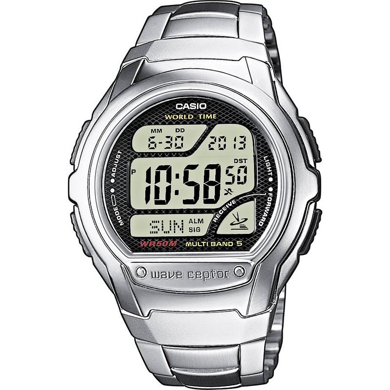 Foto van Casio zendergestuurd horloge wv-58de-1aveg (l x b x h) 53.4 x 43.7 x 12 mm zilver materiaal (behuizing): rvs, hars materiaal (armband): rvs