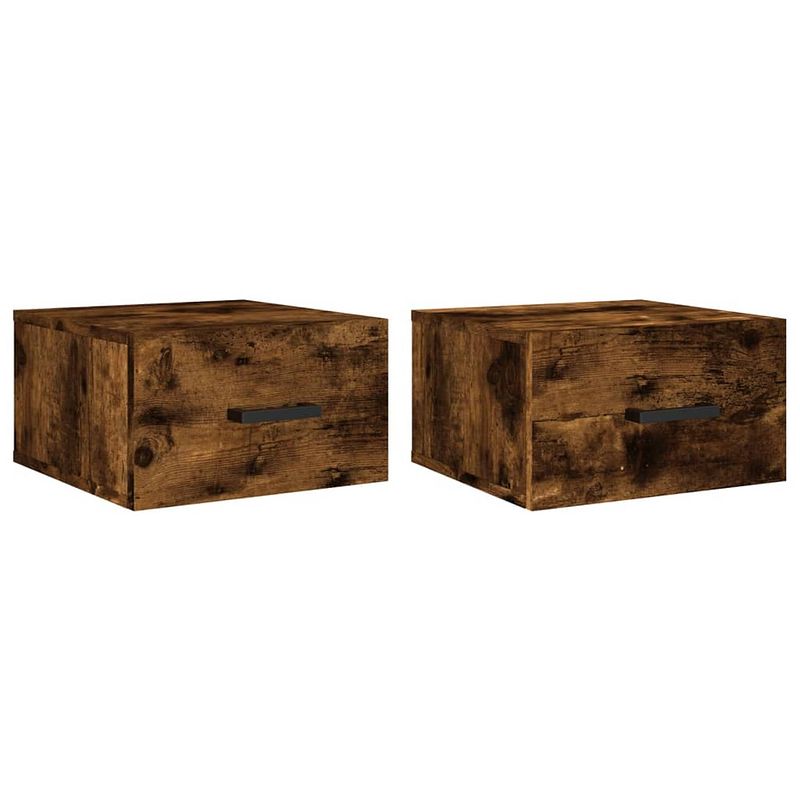 Foto van The living store wandnachtkastje smoked oak 35x35x20 cm - set van 2