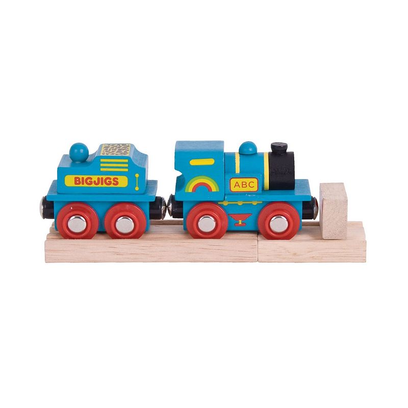 Foto van Bigjigs blauwe abc locomotief