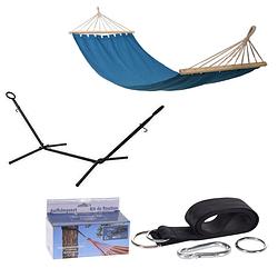 Foto van Pro garden standaard voor hangmat / hangmat standaard - metaal - zwart + incl. pro garden hangmat / hammock - 200 x 80