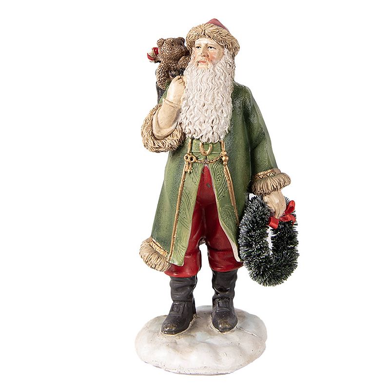 Foto van Clayre & eef kerstdecoratie beeld kerstman 15 cm groen polyresin kerstfiguren groen kerstfiguren