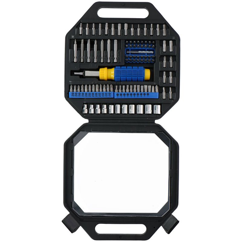 Foto van Kinzo doppenset/ bitset - 99-delig - 1/4"" - ratel - 11 doppen - 84 bits - gereedschapskoffer - staal