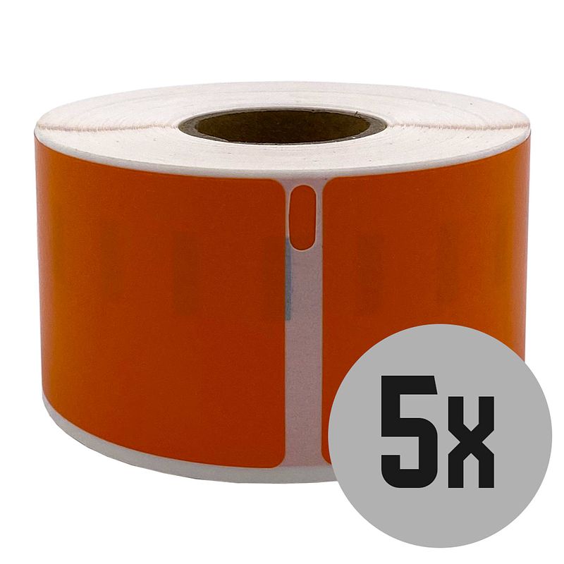 Foto van Dula dymo compatible labels - oranje - 99012 - s0722400 - adresetiketten - 5 rollen - 36 x 89 mm - 260 labels per rol