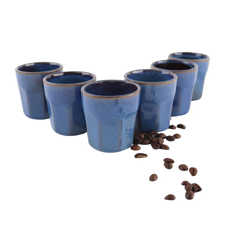 Foto van Otix espresso kopjes - zonder oor - set van 6 - aardewerk - 80 ml - mokken - koffiekopjes - bluett