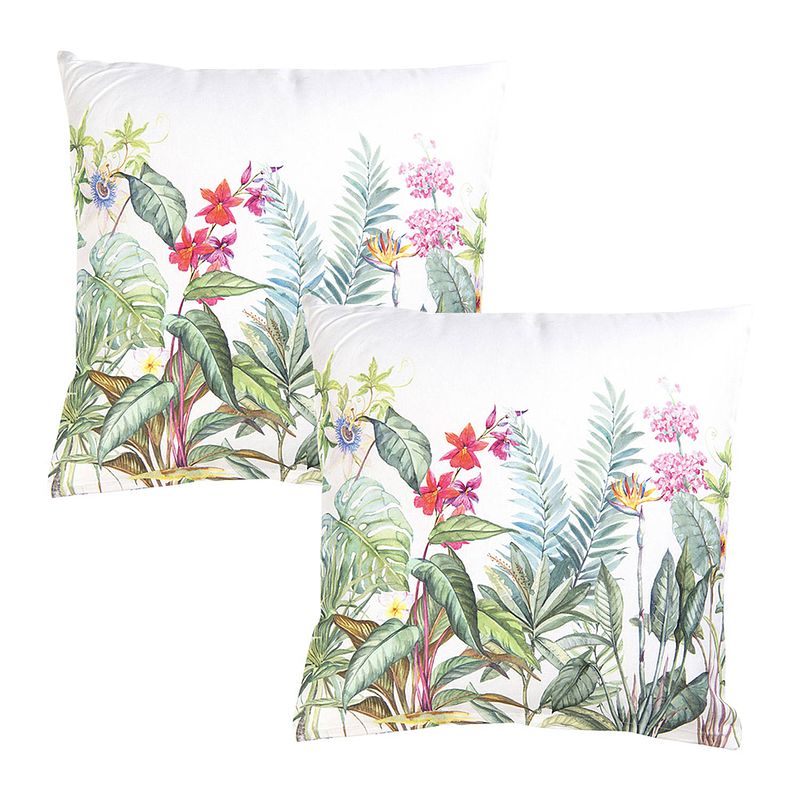 Foto van Haes deco - set van 2 sierkussenhoezen - 40x40 cm - 100% katoen - jungle botanics