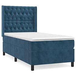 Foto van The living store boxspringbed - donkerblauw fluweel - 193x93x118/128cm - pocketvering matras - middelharde