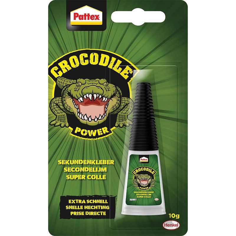 Foto van Pattex crocodile power secondelijm, tube van 10 gr, op blister 8 stuks