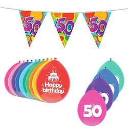 Foto van Leeftijd verjaardag thema 50 jaar pakket ballonnen/vlaggetjes - feestpakketten