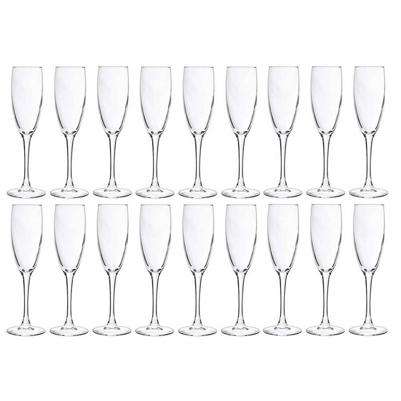 Foto van 18x champagneglazen/flutes 190 ml - 19 cl - champagne glazen - champagne drinken - champagneglazen van glas