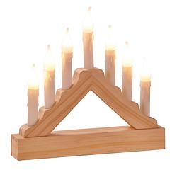 Foto van Houten kaarsenbrug met led verlichting warm wit 7 lampjes 21 cm - kerstverlichting figuur