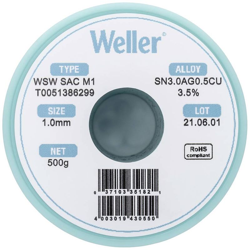 Foto van Weller wsw sac m1 soldeertin, loodvrij spoel sn3,0ag0,5cu 500 g 1 mm