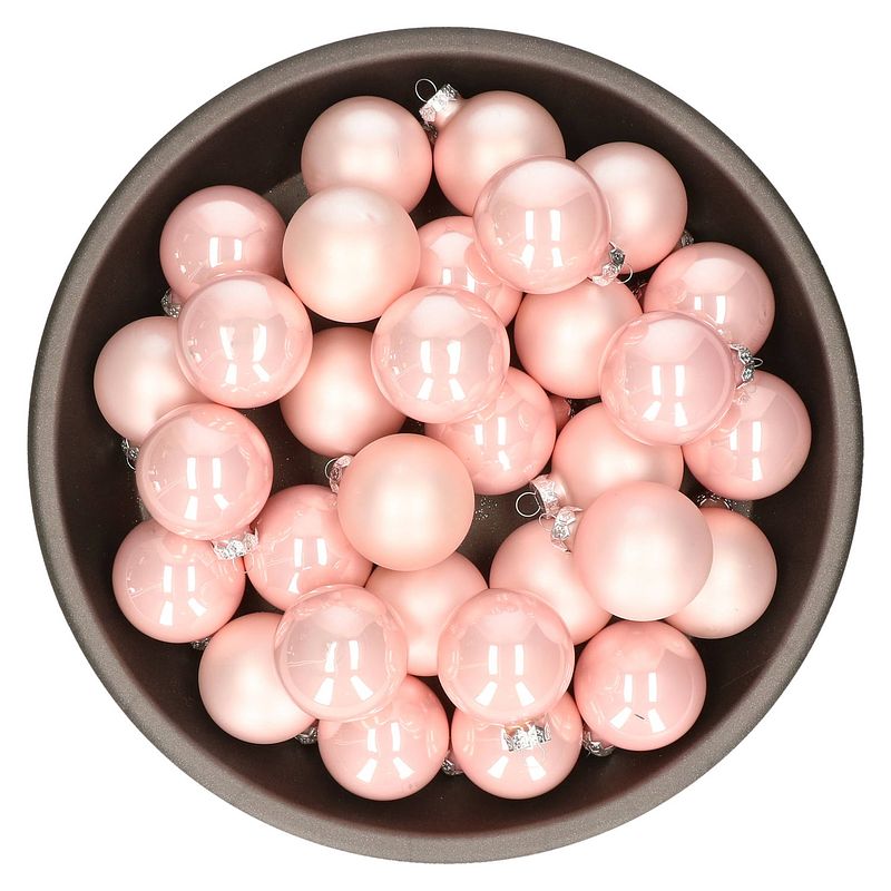 Foto van Kerstballen set van glas 36x stuks roze 6 cm - kerstbal