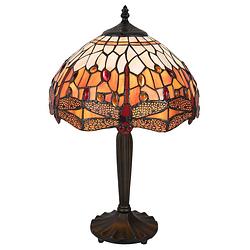 Foto van Haes deco - tiffany tafellamp bruin, rood, geel ø 31x47 cm fitting e27 / lamp max 1x60w