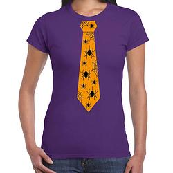 Foto van Halloween/thema verkleed feest stropdas t-shirt spinnen voor dames - paars xs - feestshirts